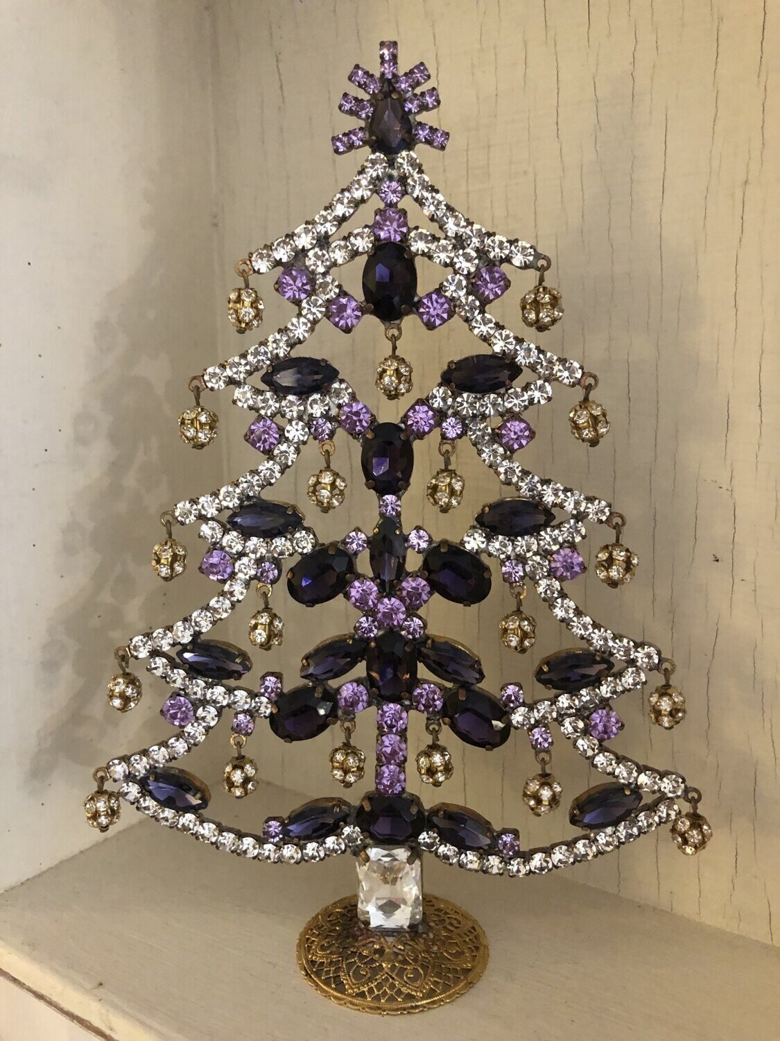Handmade Glass Christmas Tree Amethyst with Baubles