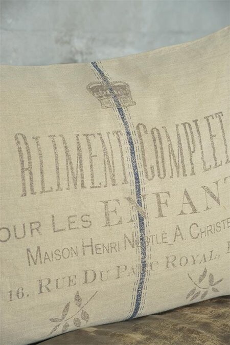 Large Rustic Linen Cushion Grainsack Blue Stripe