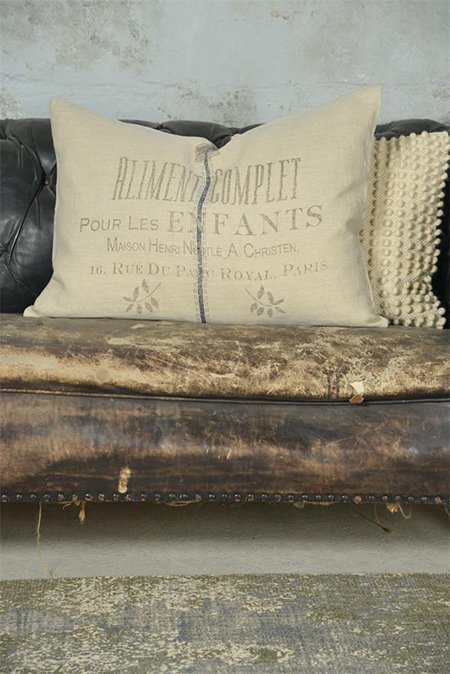 Large Rustic Linen Cushion Grainsack Blue Stripe