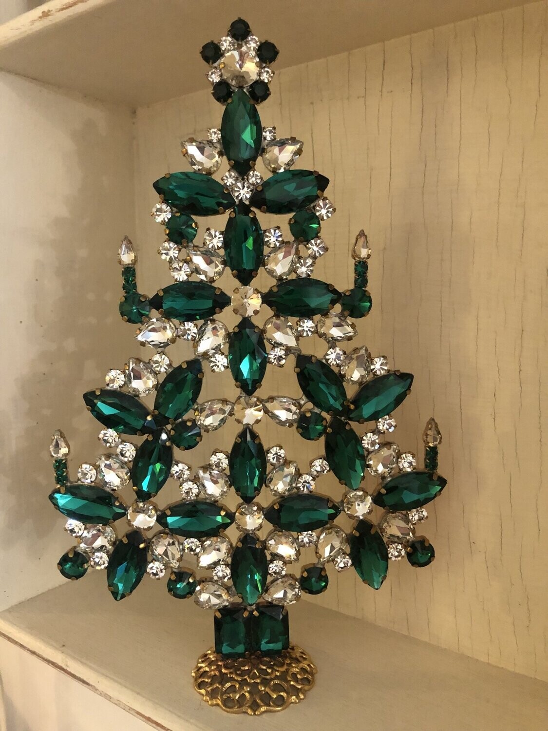 Handmade Glass Larger Christmas Tree Emerald & Clear (A)