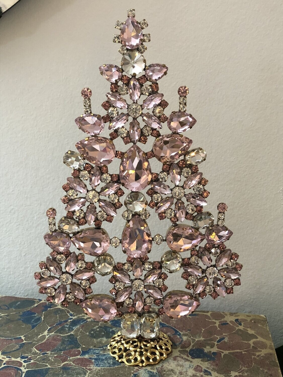 Handmade Glass Christmas Tree Tall Pink Snowflake Design
