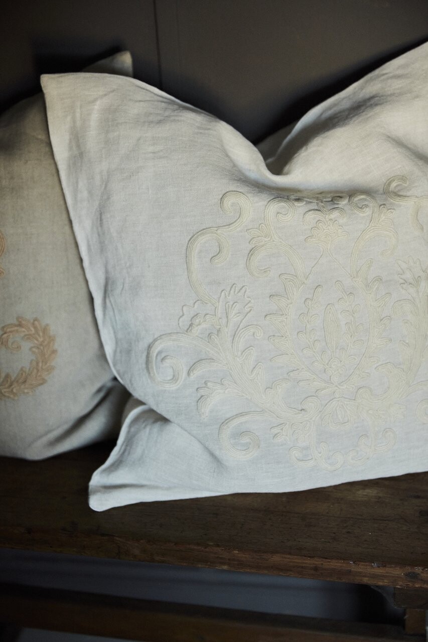 Femme Facon Linen Embroidered Cushion White Rectangle