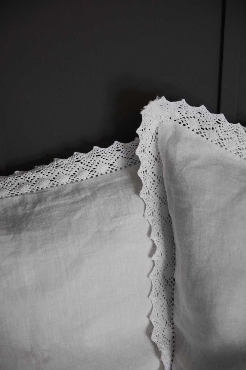 Femme Facon Linen & Lace Cushion Ivory Rectangle