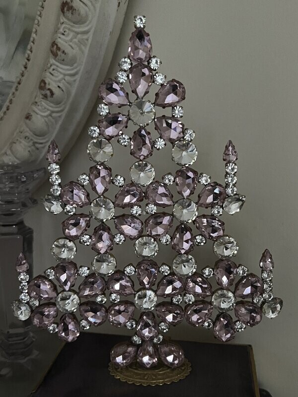 Handmade Glass Christmas Tree Large Pale Pink & Clear