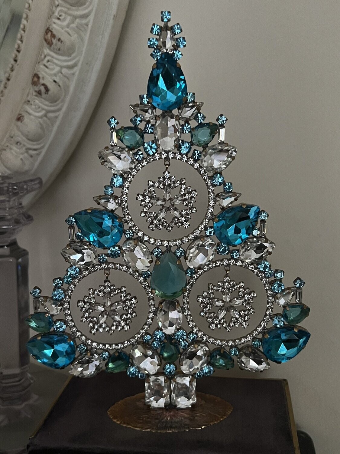 Handmade Glass Christmas Tree Tall Clear Snowflake Drops