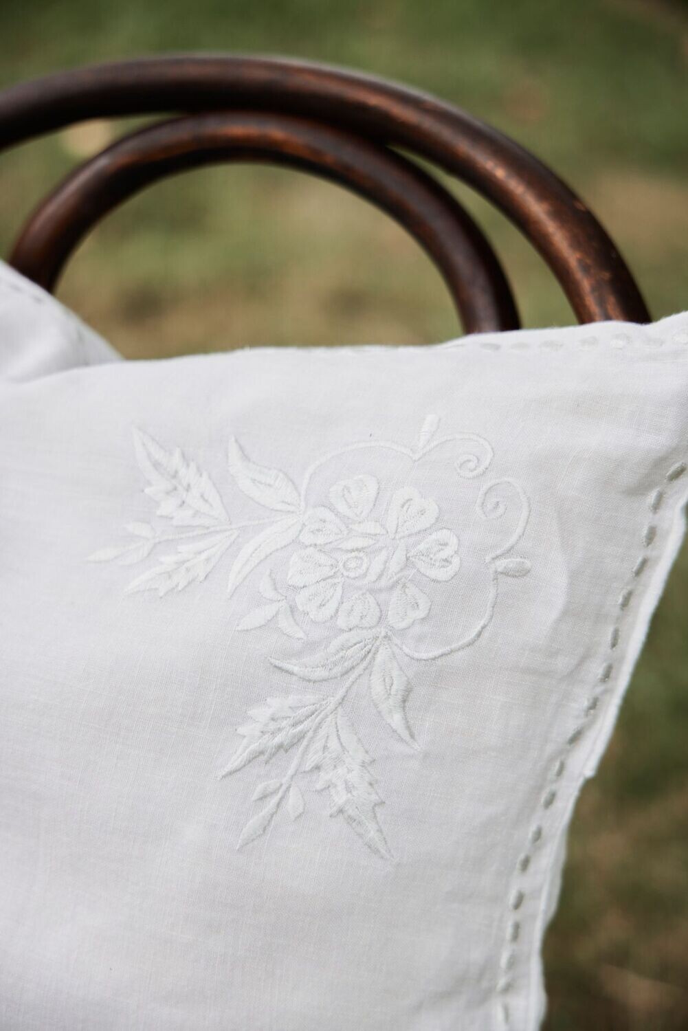 Femme Facon Linen Rose Embroidered Cushion Rectangle