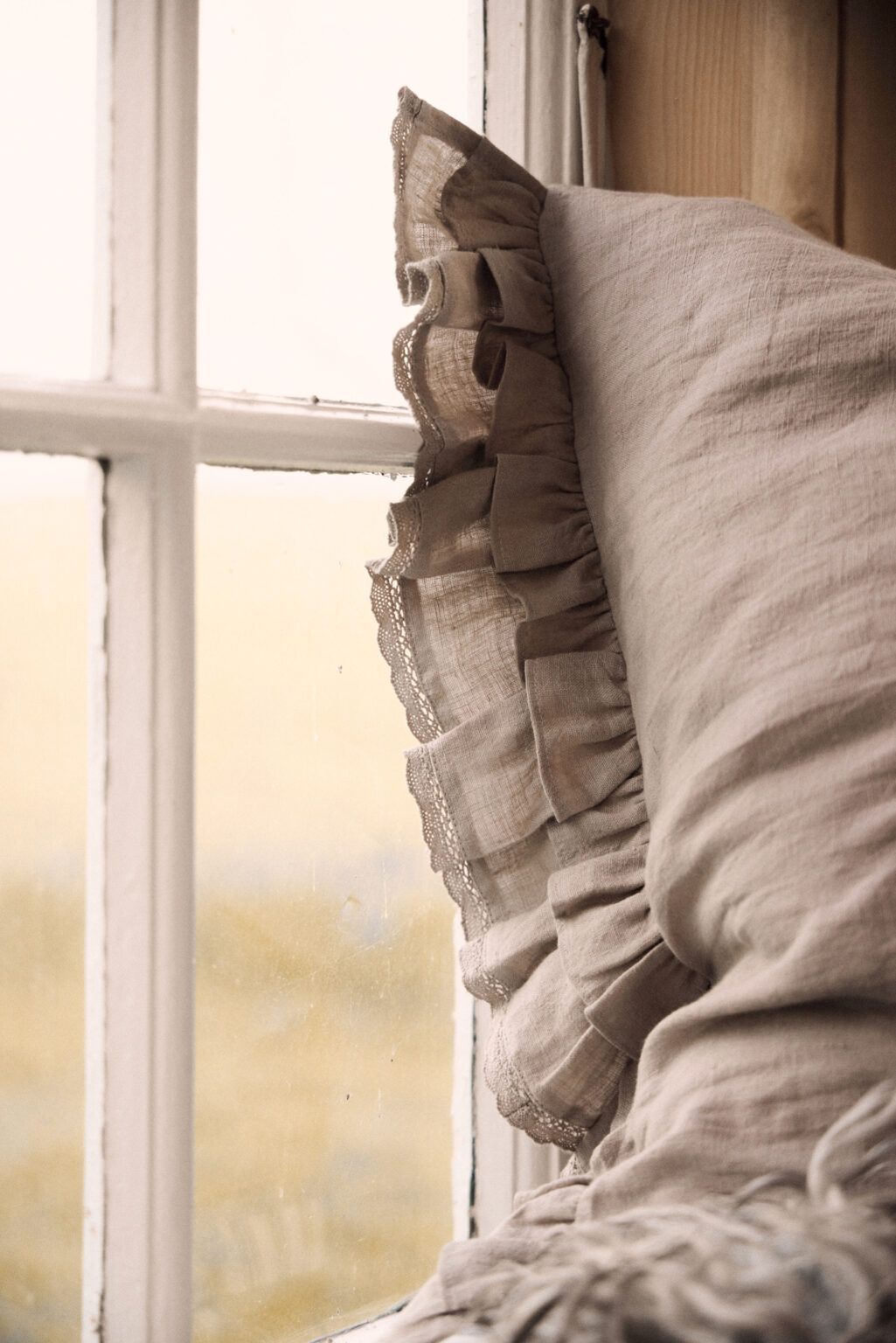 Femme Facon Linen Ruffle Cushion Natural Square