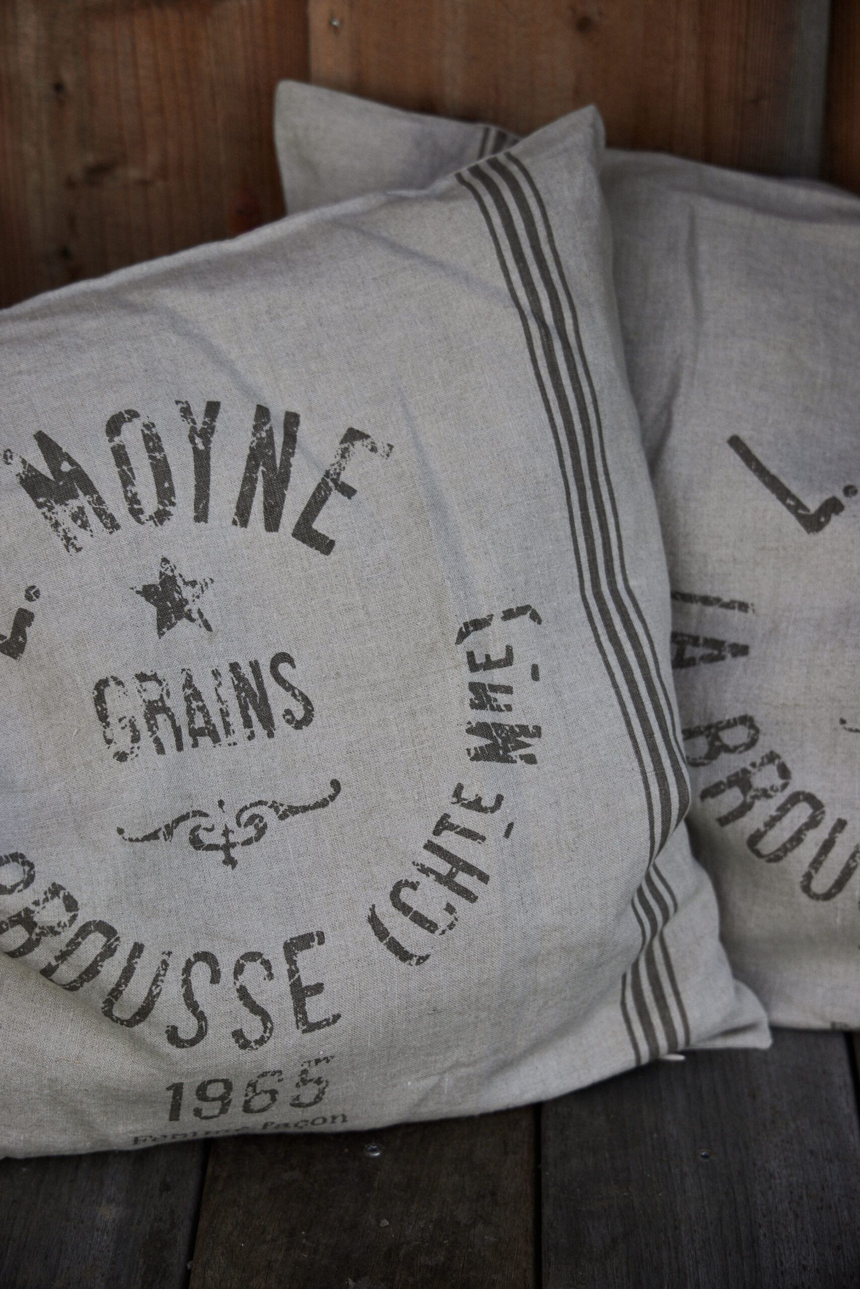 Femme Facon Linen Printed Grainsack Cushion Natural Rectangle