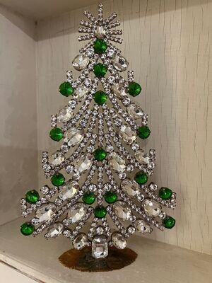 Handmade Glass Christmas Tree Tall Clear & Green Design