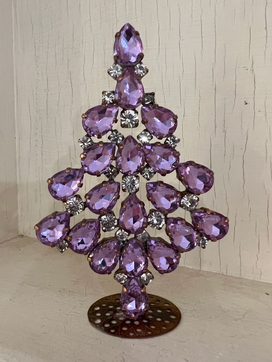 Handmade Glass Christmas Tree Pale Amethyst Pear Stones
