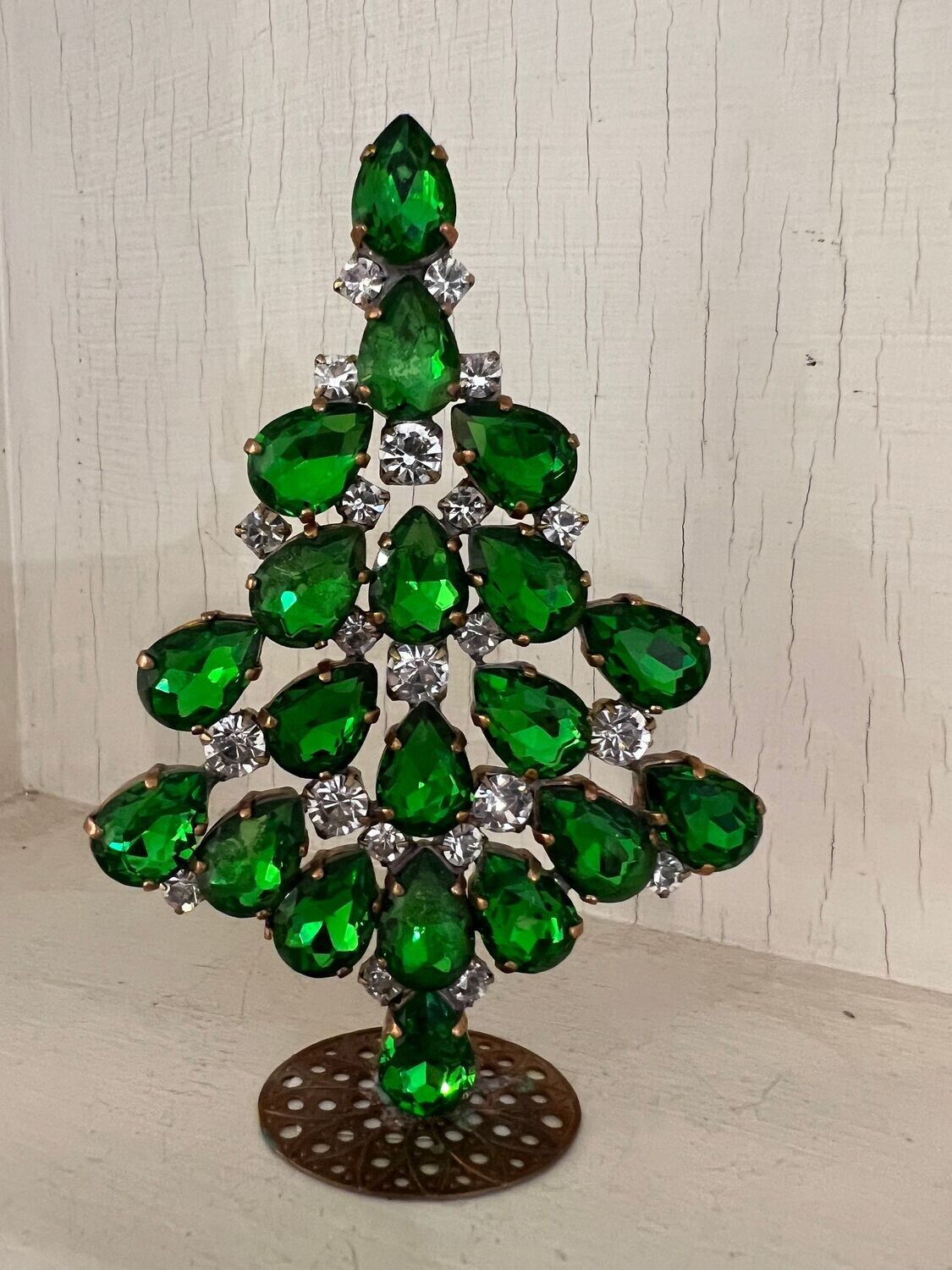 Handmade Glass Christmas Tree Mid Green Pear Stones