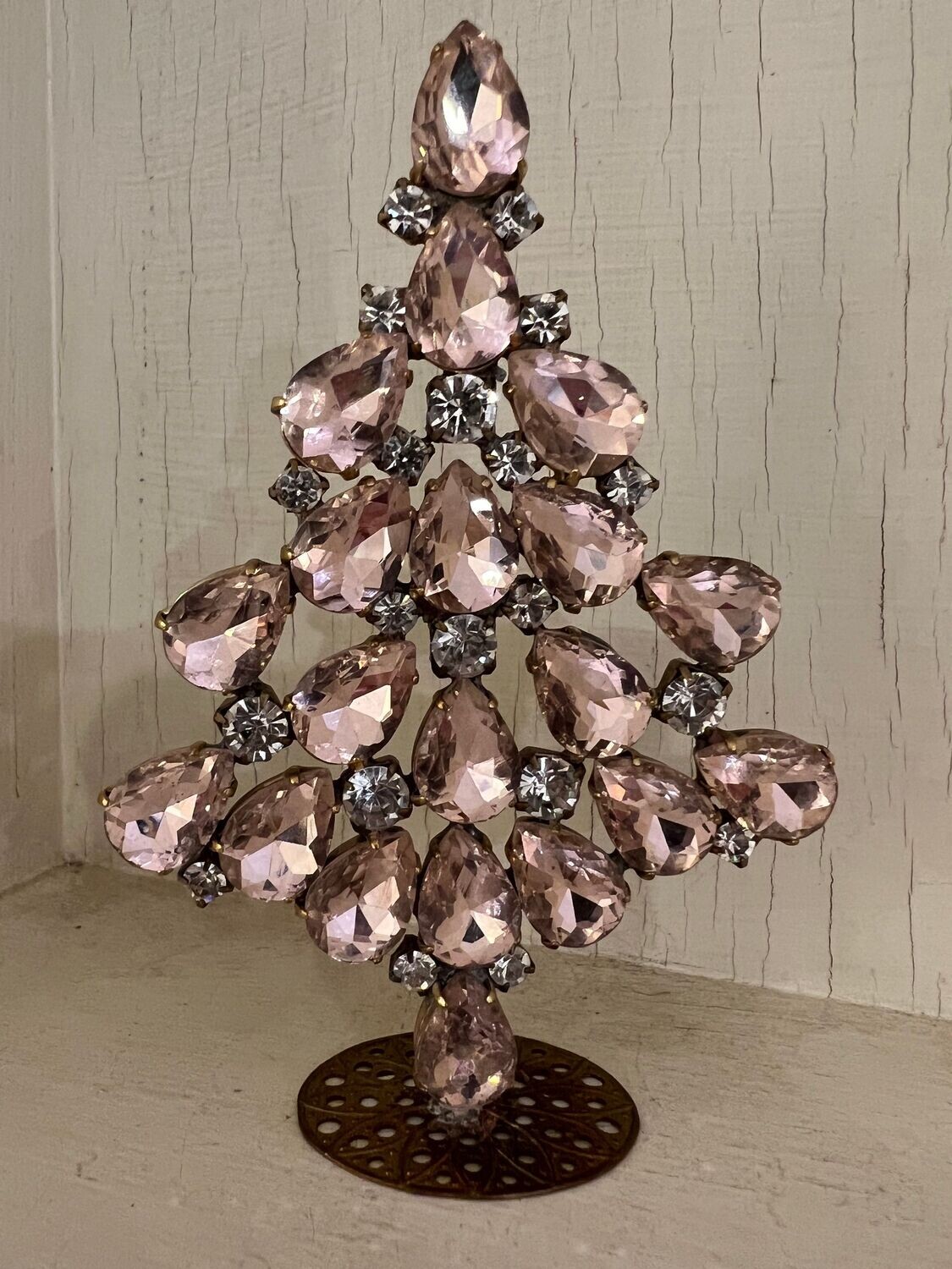 Handmade Glass Christmas Tree Pale Pink Pear Stones