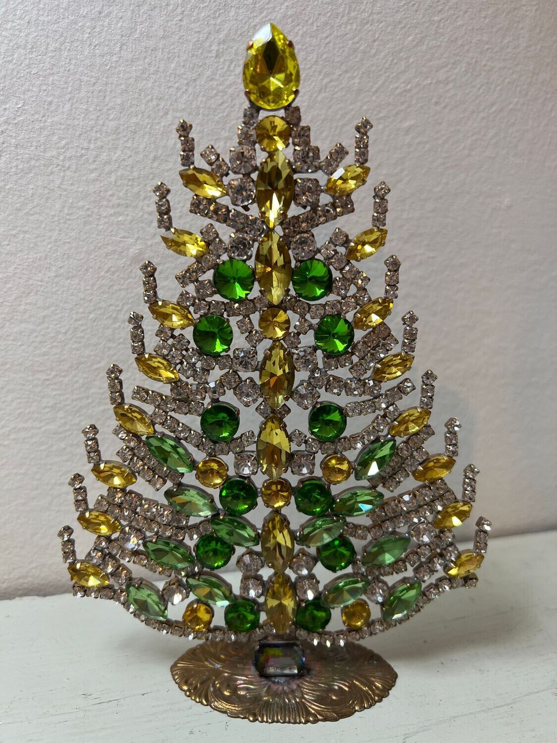 Handmade Glass Christmas Tree Green, Topaz & Clear