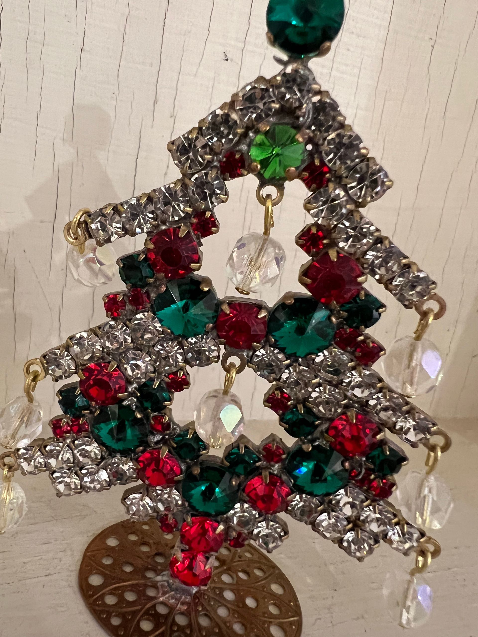 Handmade Glass Small Christmas Tree Red Green & Clear with Baubles