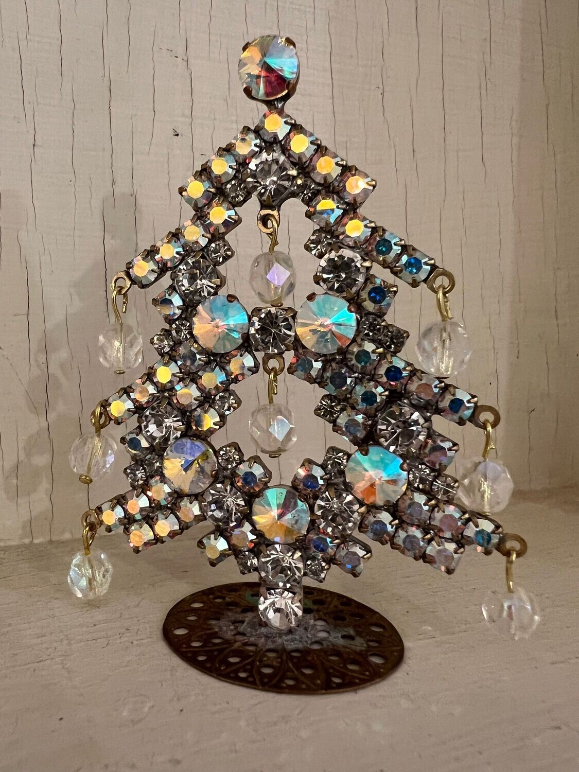 Handmade Glass Small Christmas Tree Aurora Borealis with Baubles