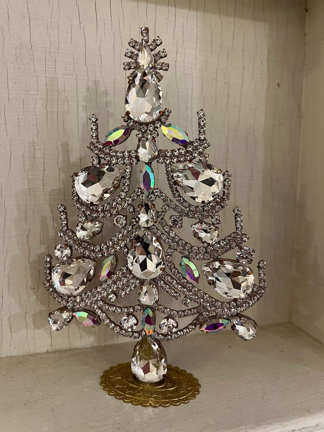 Handmade Glass Christmas Tree Clear & Aurora Borealis Crystal