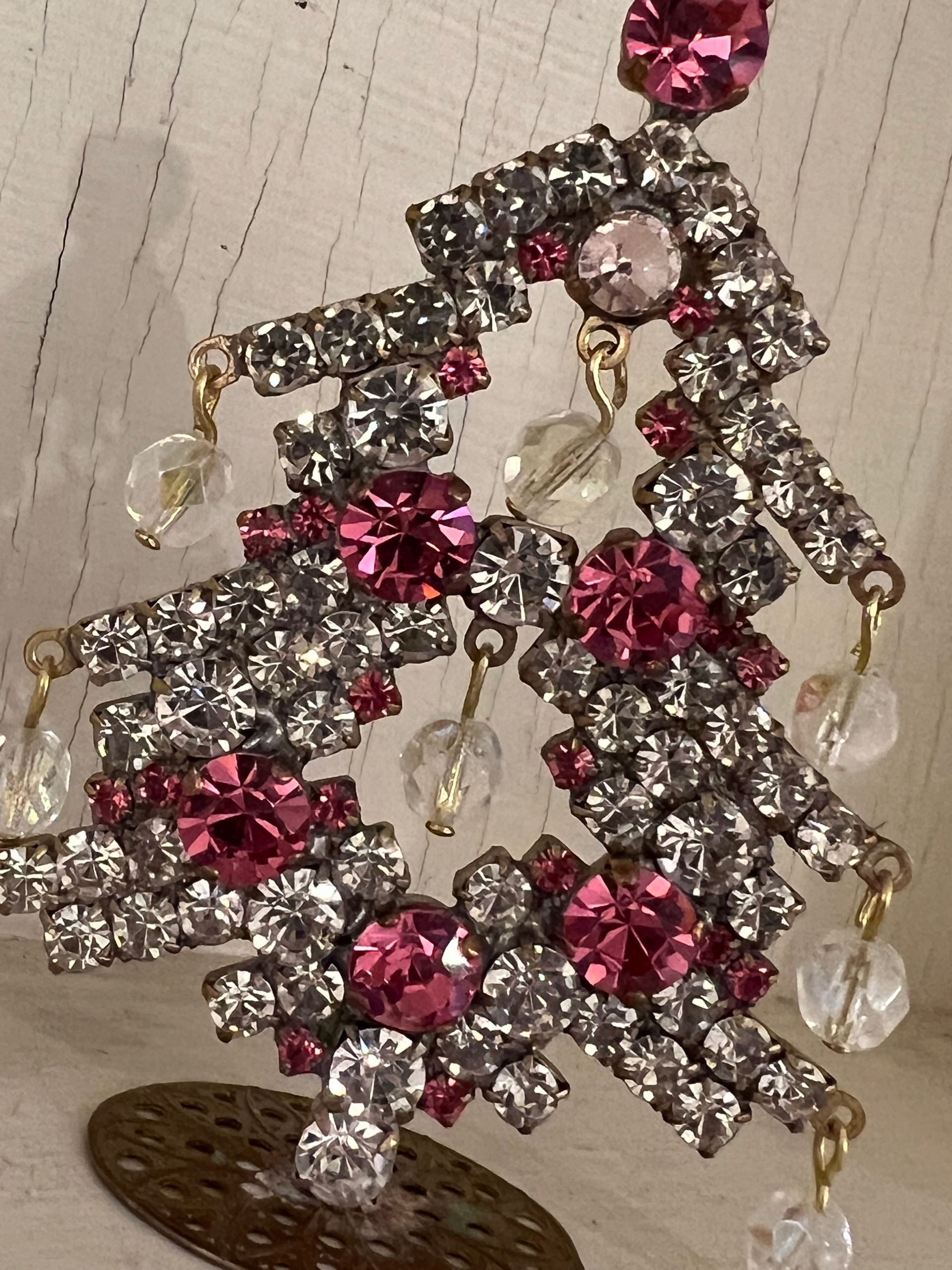 Handmade Glass Small Christmas Tree  Pink & Clear with Baubles