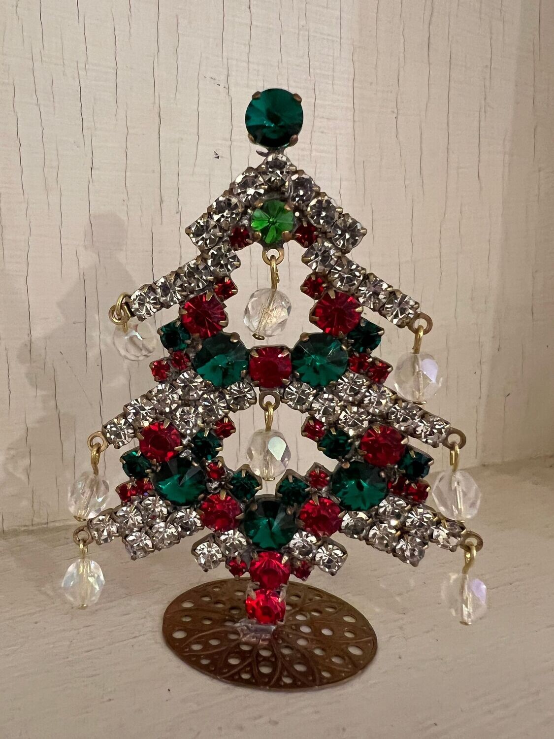 Handmade Glass Small Christmas Tree Red Green & Clear with Baubles