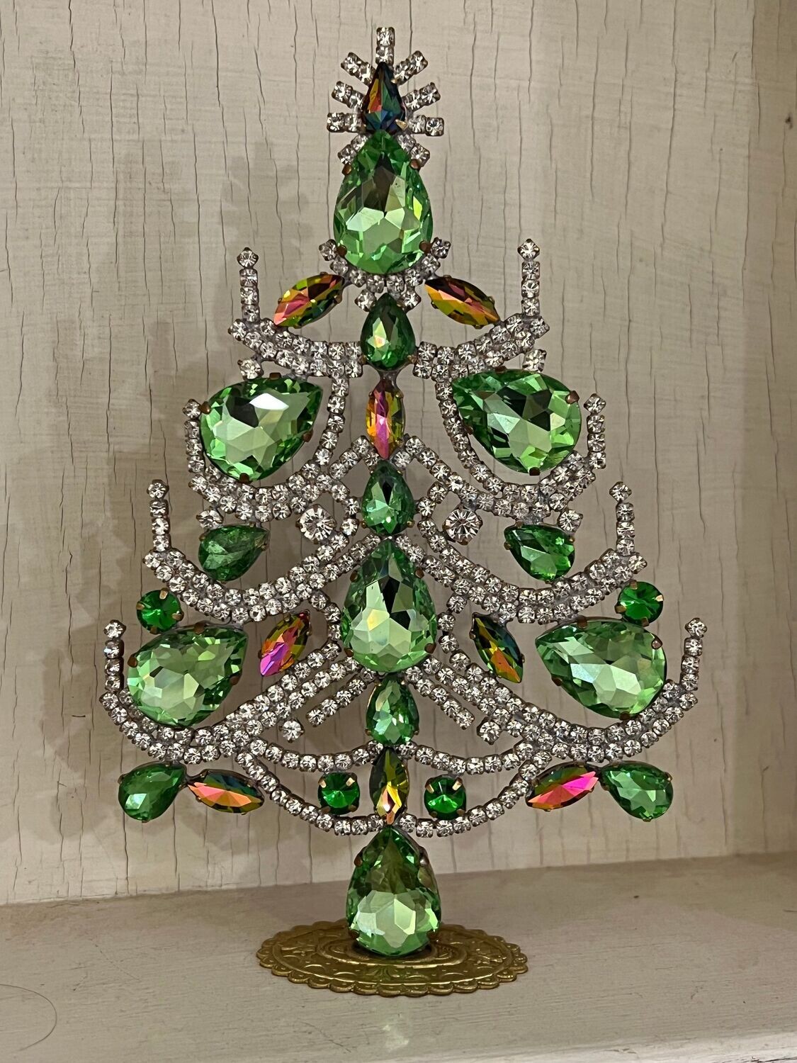 Handmade Glass Christmas Tree Pale Green & Pink Aurora Borealis