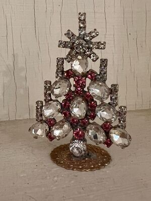 Handmade Tiny Glass Christmas Tree Pink & Clear Crystal