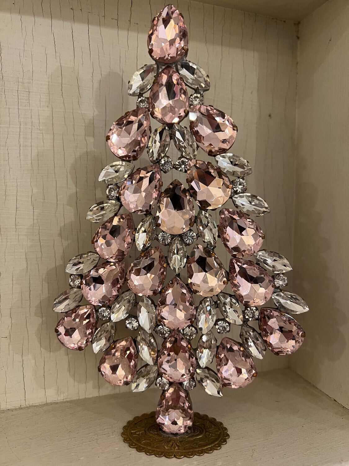Handmade Glass Christmas Tree Large Pear Stones Pale Pink