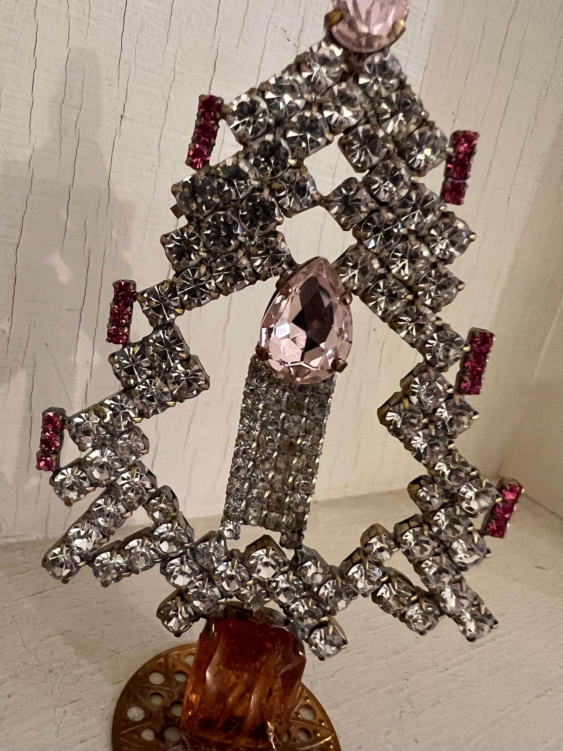 Handmade Glass Christmas Tree and Candle Decoration Small Clear & Pink