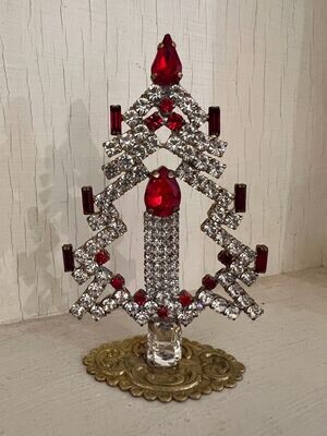 Handmade Glass Christmas Tree and Candle Decoration Small Clear & Red