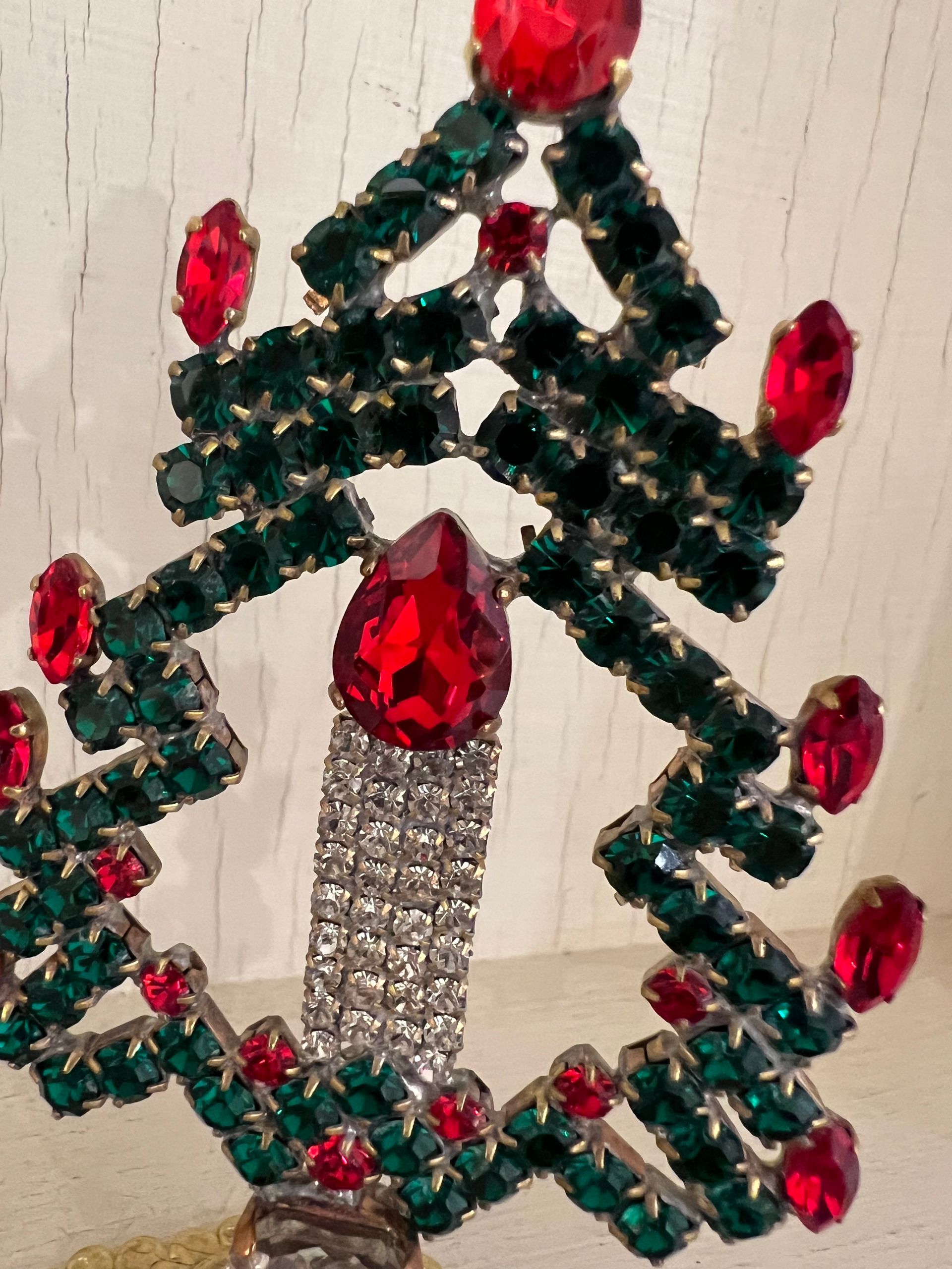 Handmade Glass Christmas Tree and Candle Decoration Small Green Clear & Red