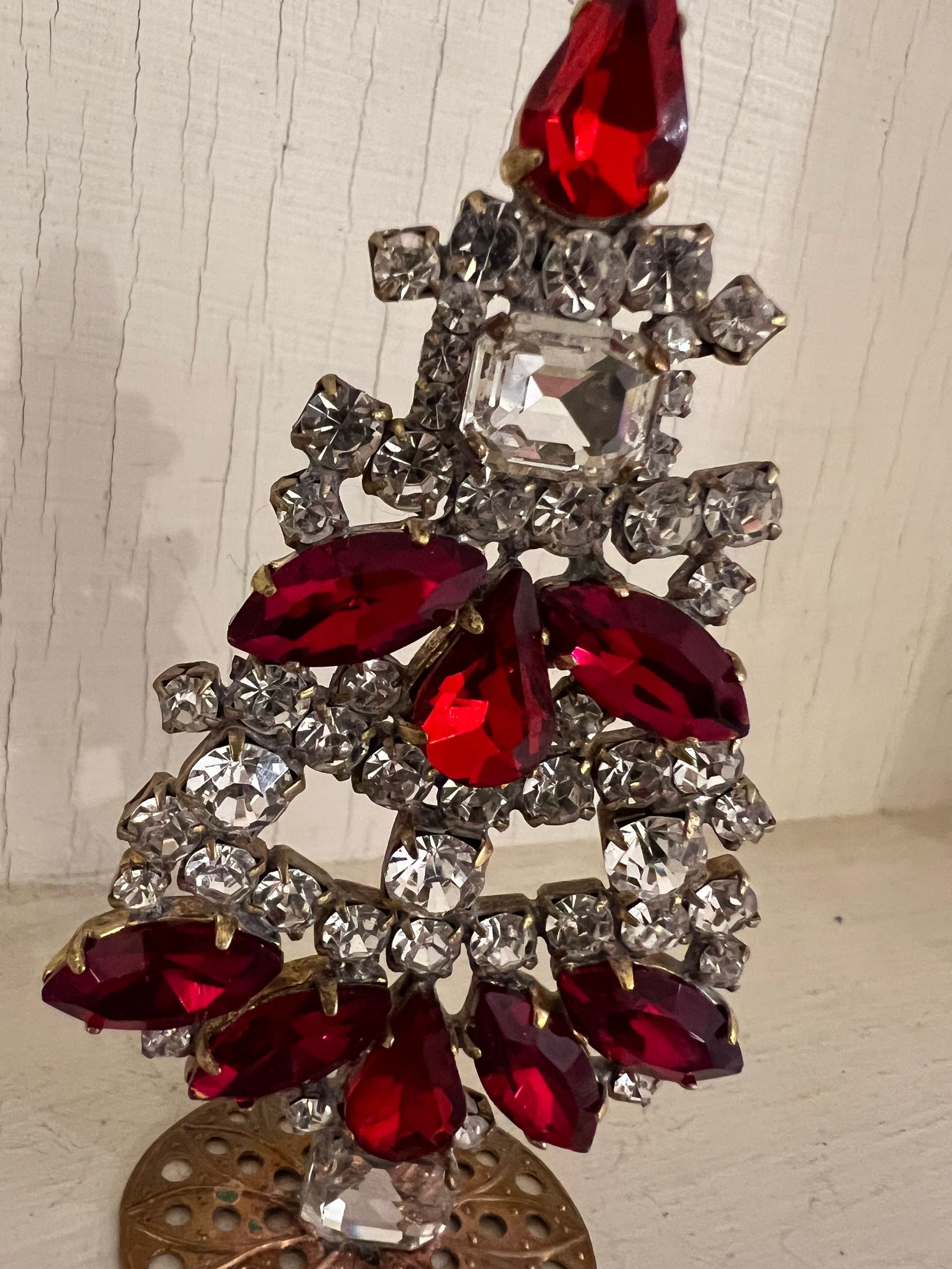 Handmade Glass Christmas Tree and Candle Decoration Small Red & Clear