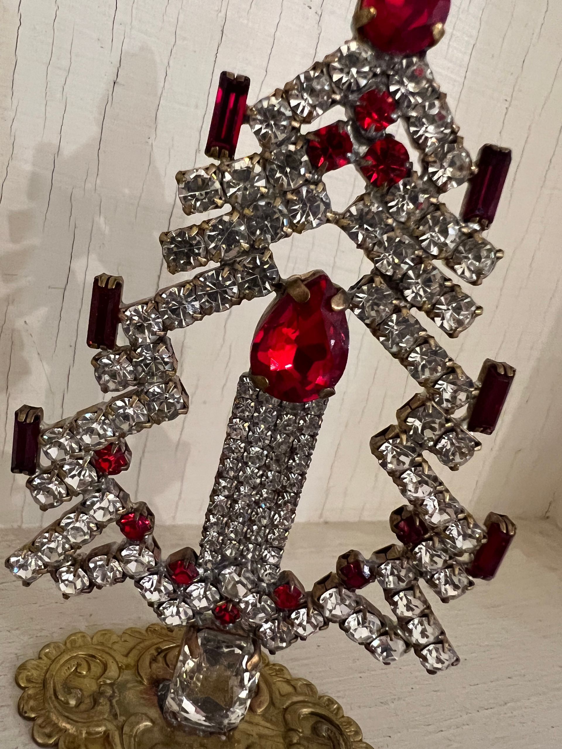 Handmade Glass Christmas Tree and Candle Decoration Small Clear & Red