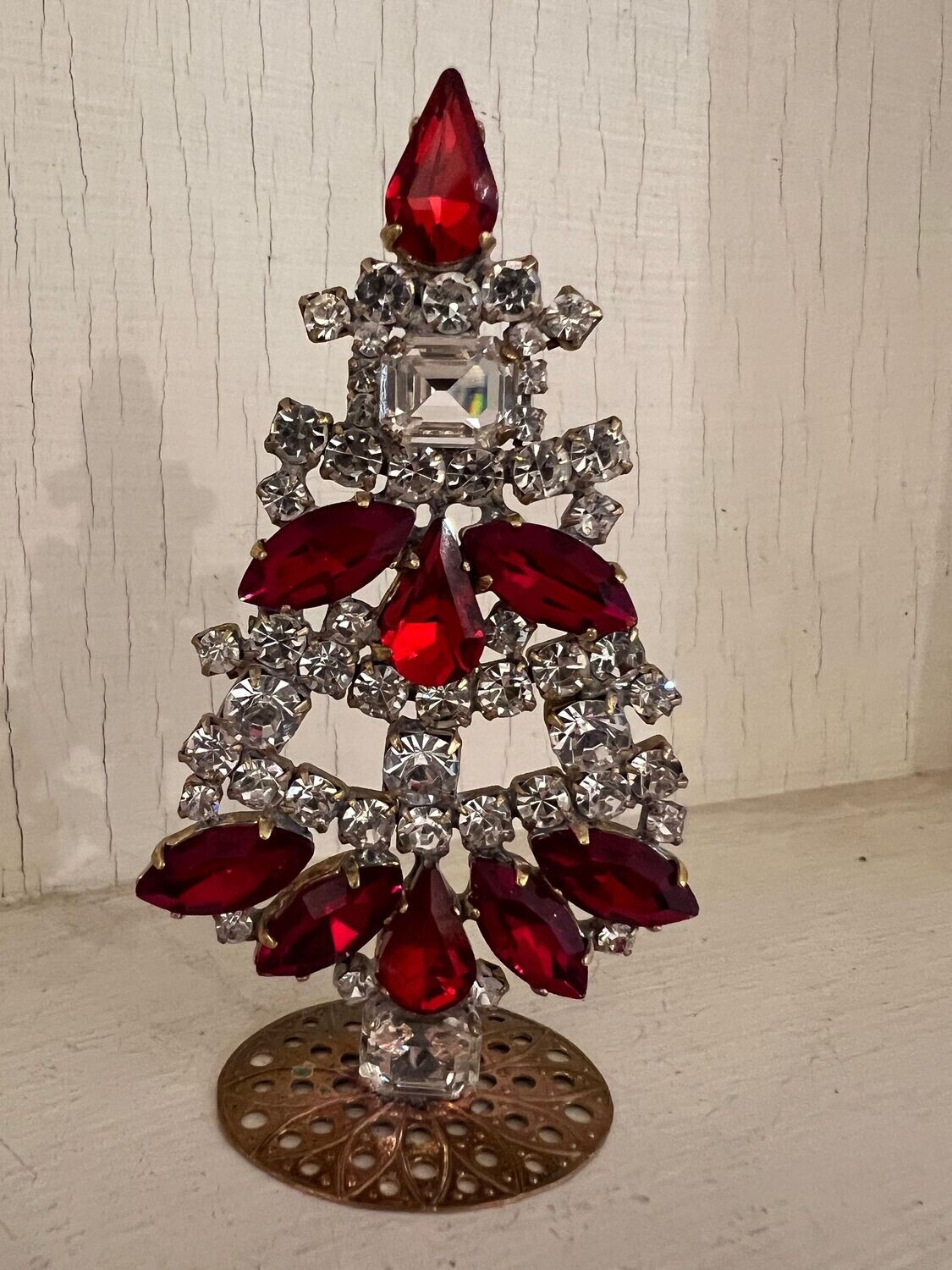 Handmade Glass Christmas Tree and Candle Decoration Small Red & Clear