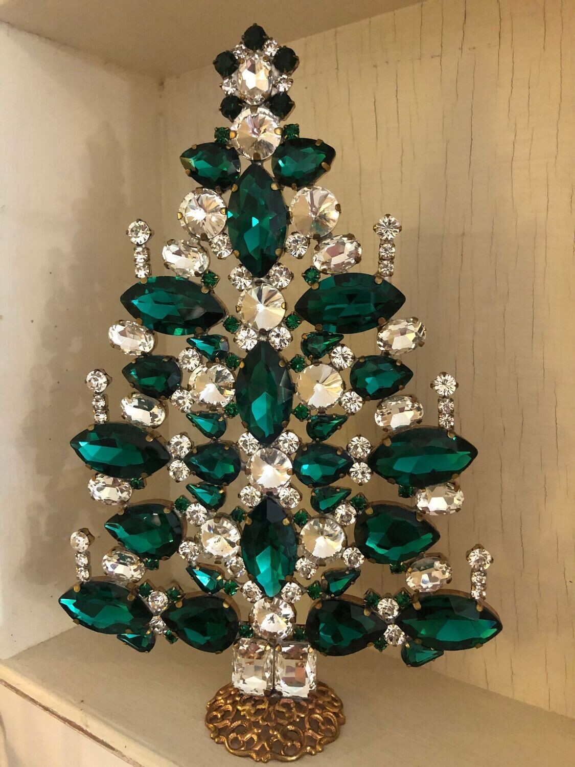 Handmade Glass Larger Christmas Tree Emerald & Clear (B)