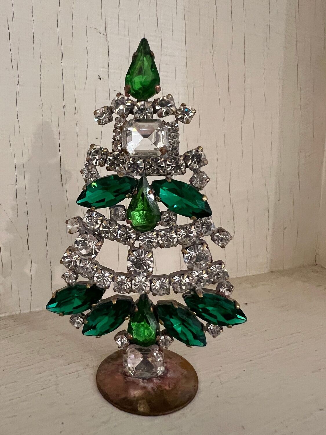 Handmade Glass Christmas Tree and Candle Decoration Small Green & Clear