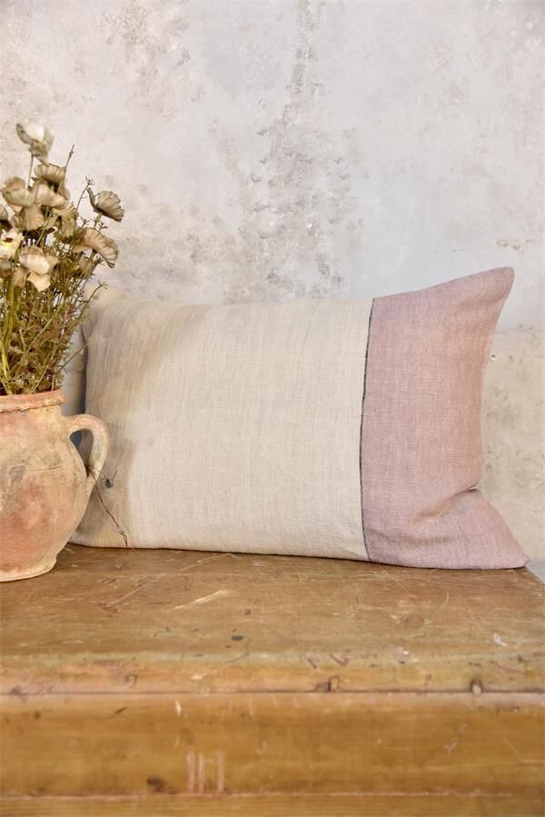 Large Rustic Linen Rectangle Stripe Cushion Cover