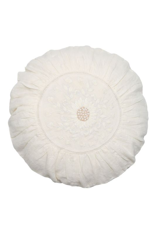 Femme Facon Linen Sunflower Embroidered Round Cushion
