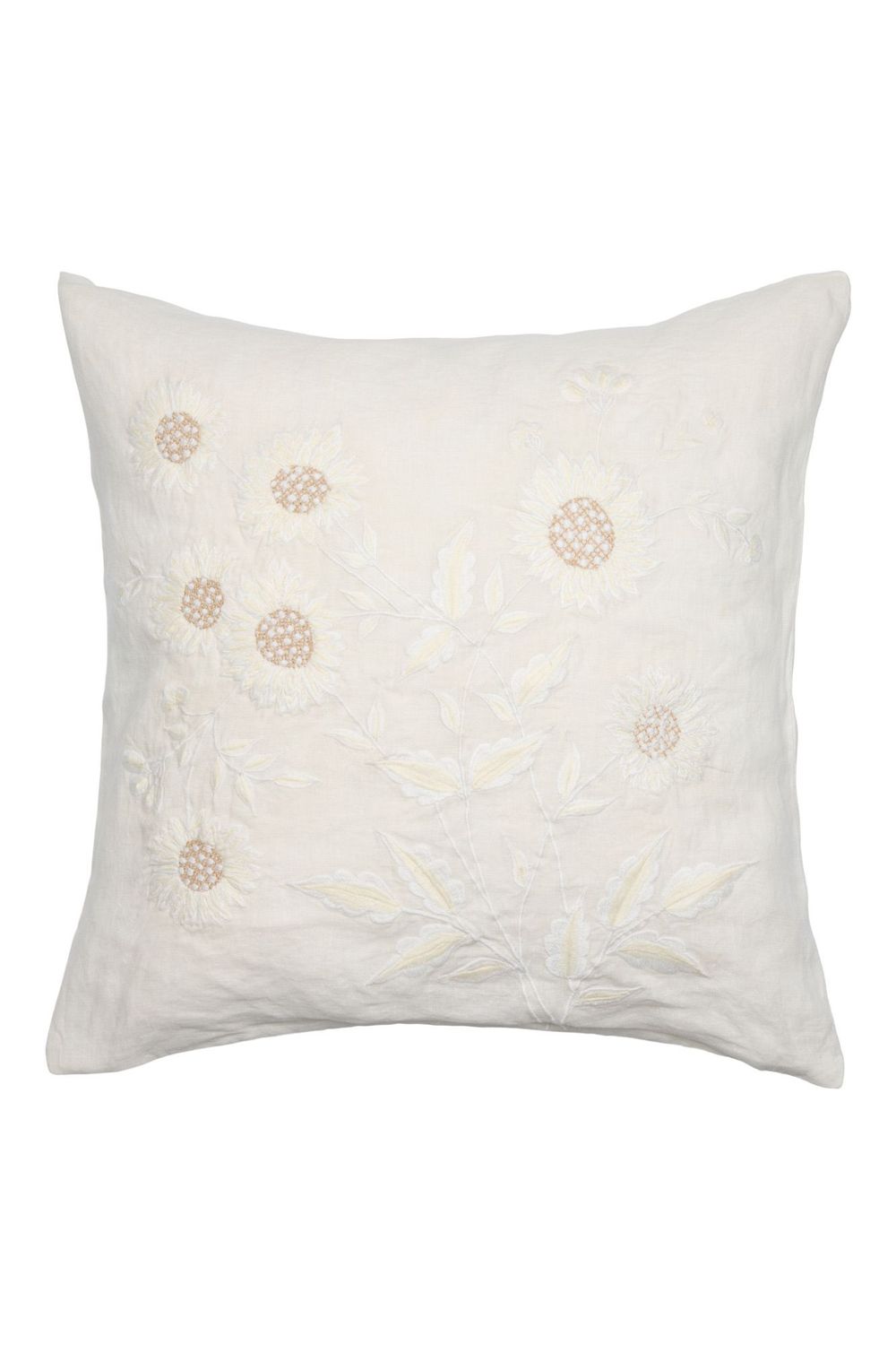 Femme Facon Linen Embroidered Cushion Sunflower Square