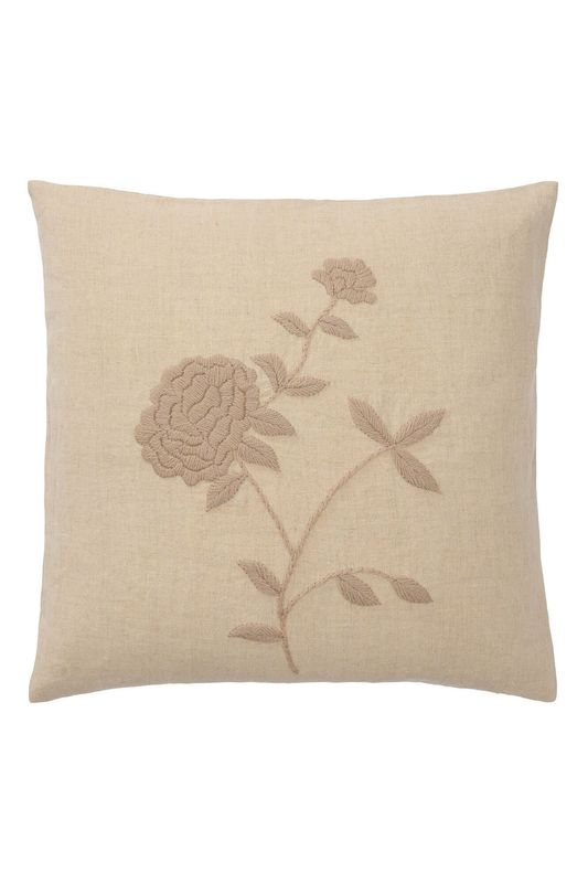 Femme Facon Anne-Mi Linen Embroidered Snow Rose Cushion Natural Square
