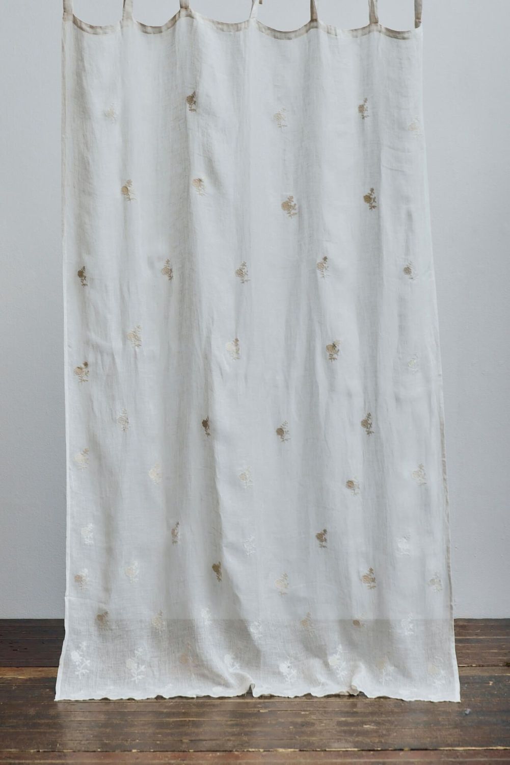 Long Rose Embroidered Panel Linen Curtain Ivory, Size: 140 x 220cm