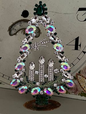 Handmade Glass Christmas Tree and Candle Decoration Aurora Borealis Handmade Glass Christmas Tree and Candle Decoration Aurora Borealis