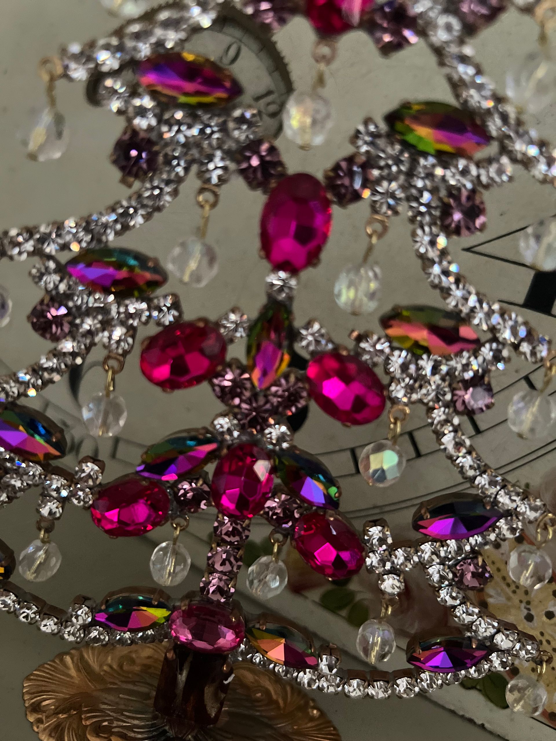 Handmade Glass Christmas Tree Pink Aurora Borealis with Baubles