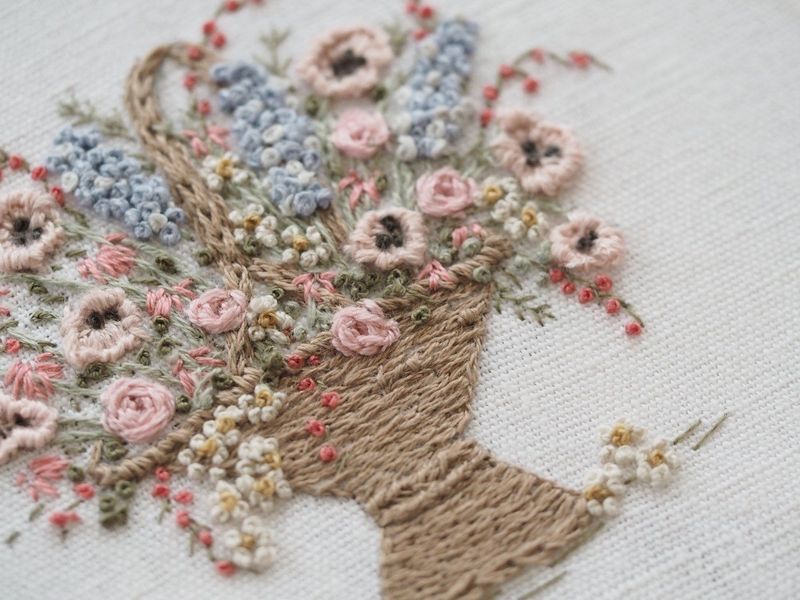 Vintage Floral Basket Embroidery Kit