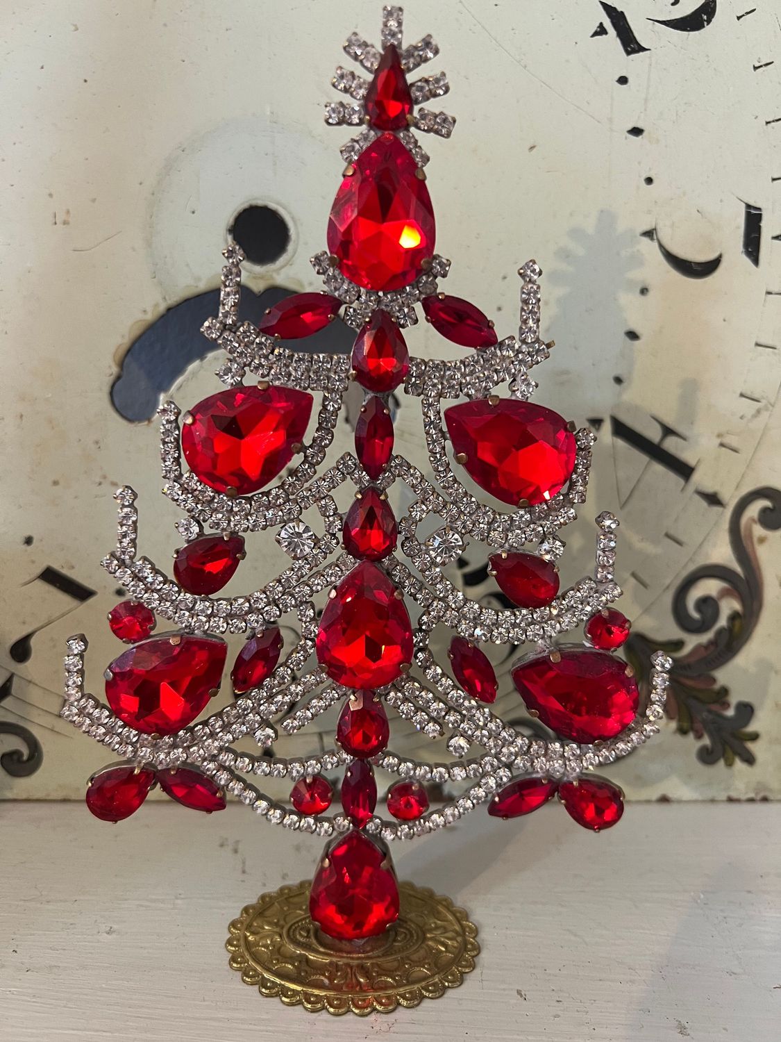 Handmade Glass Christmas Tree Red & Clear