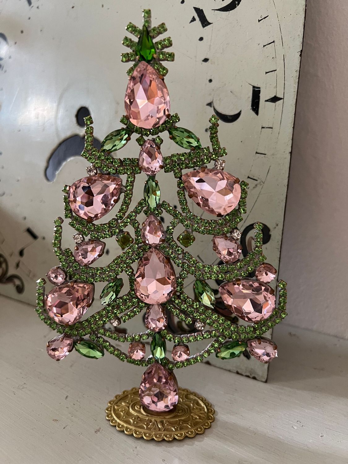 Handmade Glass Christmas Tree Pale Pink, Green & Clear