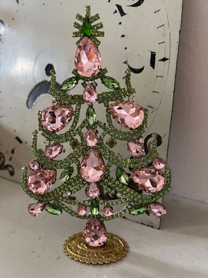 Handmade Glass Christmas Tree Pale Pink, Green & Clear