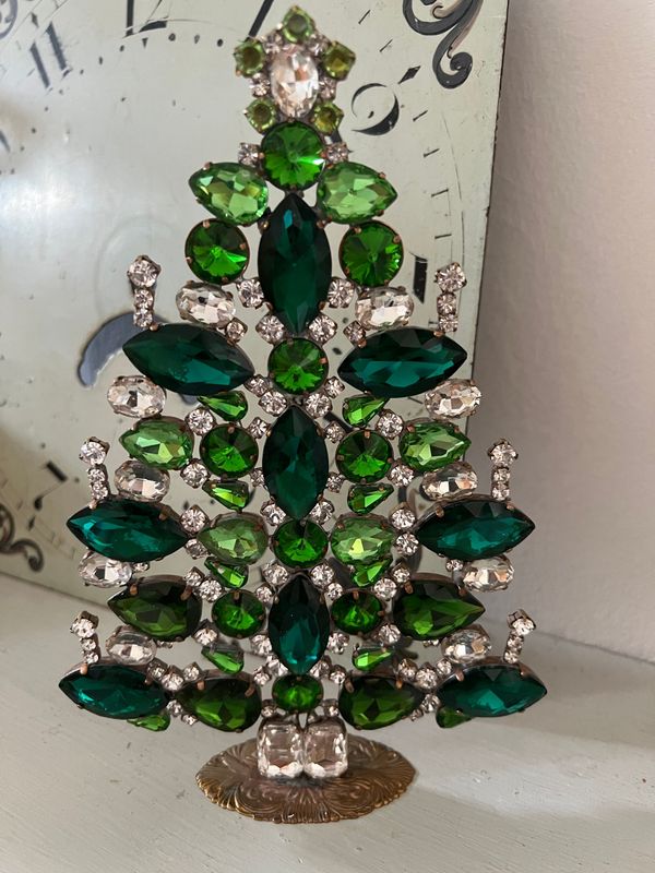 Handmade Glass Larger Christmas Tree Pale Green, Emerald & Clear (C)