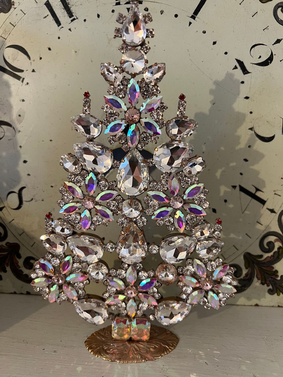 Handmade Glass Christmas Tree Tall Aurora Borealis & Clear Snowflake Design