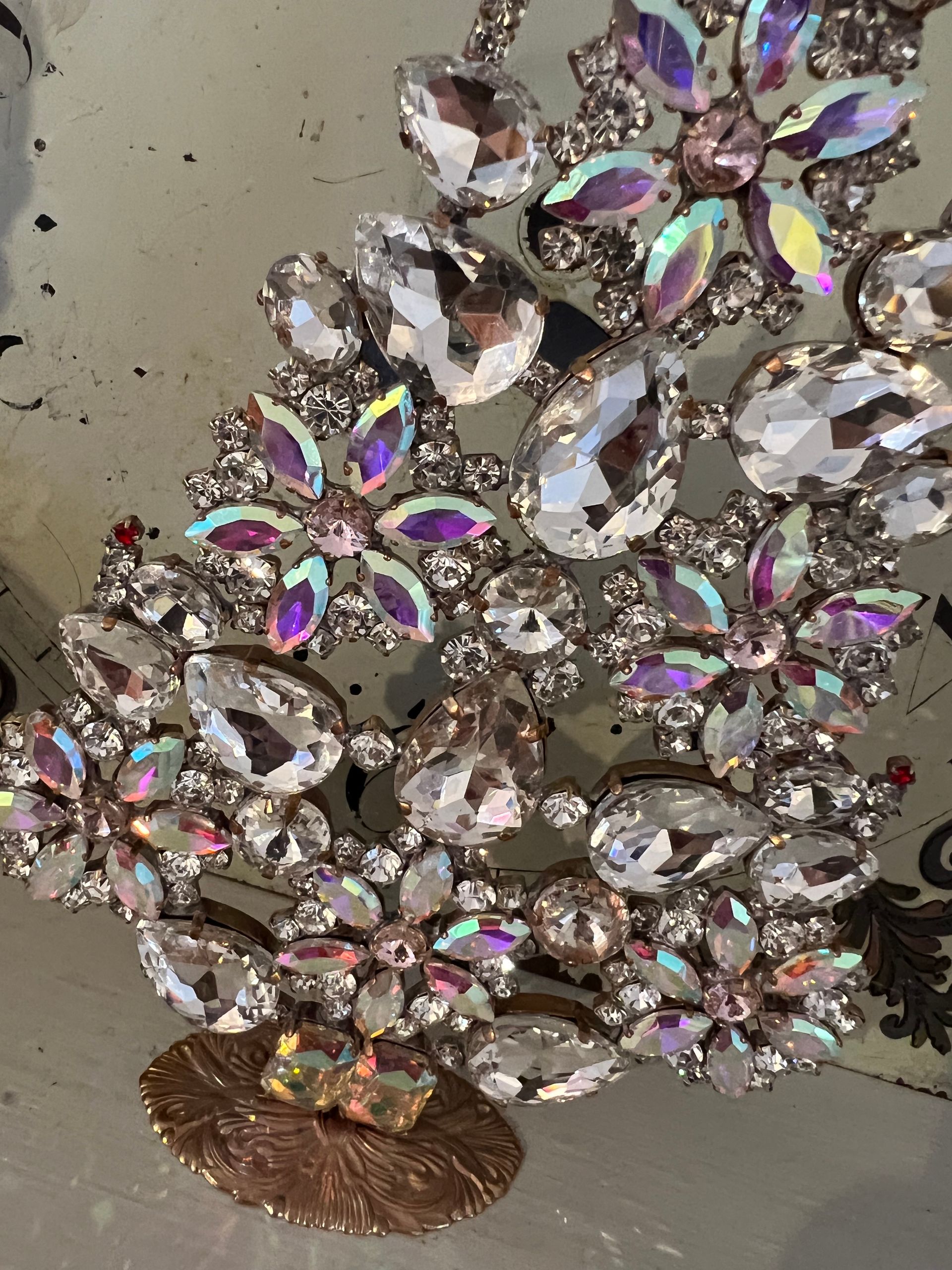 Handmade Glass Christmas Tree Tall Aurora Borealis & Clear Snowflake Design