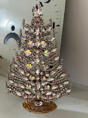 Handmade Glass Christmas Tree Aurora Borealis, Pale Pink & Clear