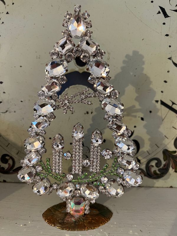 Handmade Glass Christmas Tree and Candle Decoration Clear & Pale Green