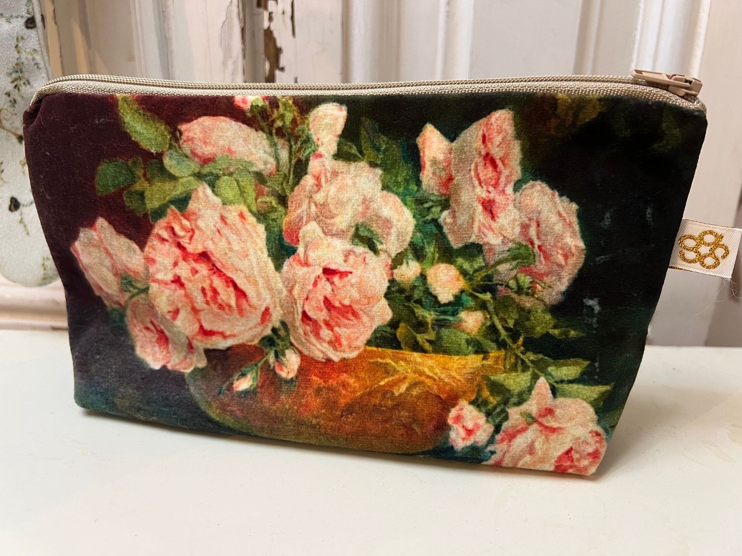 Velvet Cosmetics Bag Painted Roses
